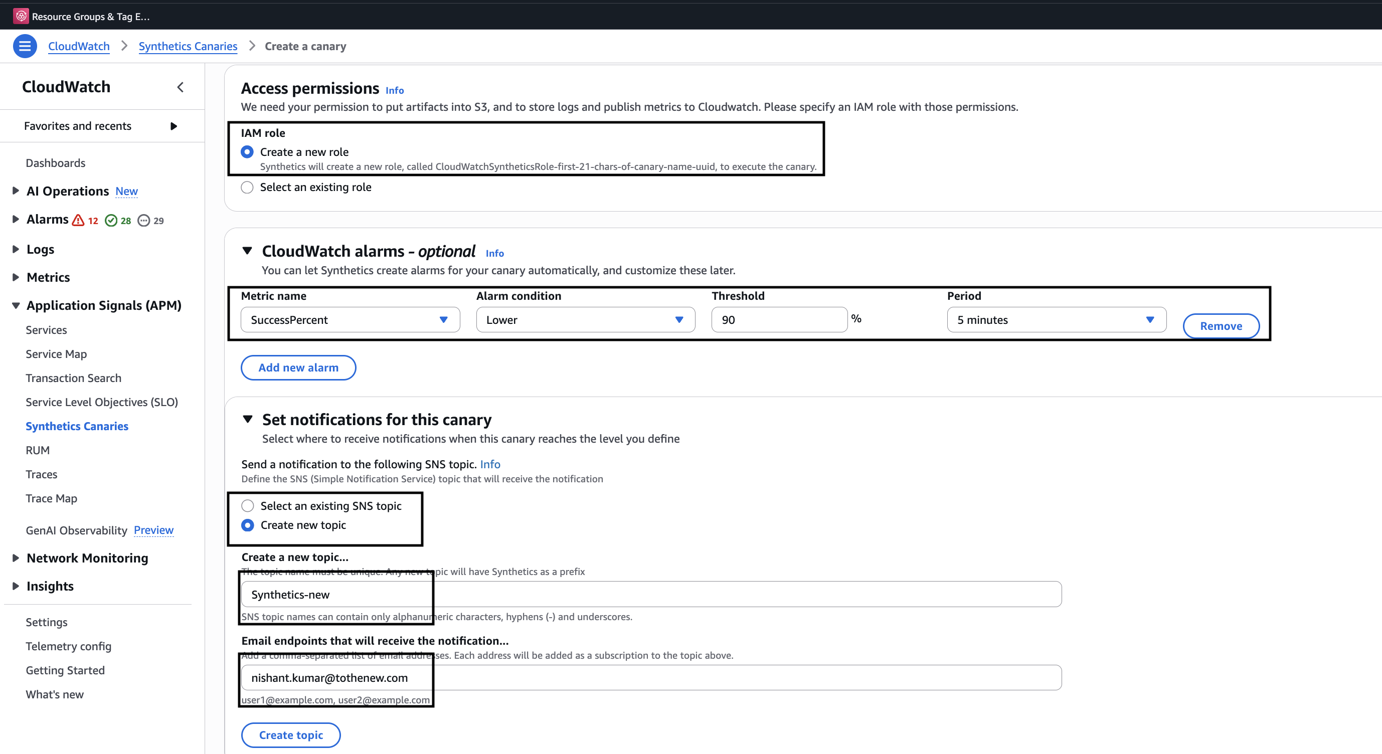 cloudwatch SNS topic.